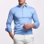 Balthazar light blue merino long sleeve polo shirt