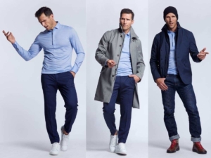 polo manches longues en merinos extensible bleu ciel Balthazar Wolbe