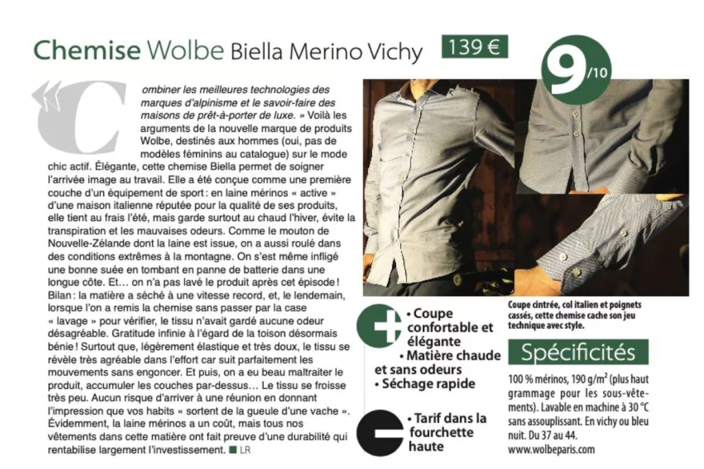 wolbe chemise Biella merinos dans e bike life magazine