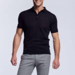 Arguin lightweight merino wool polo shirt black Wolbe