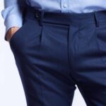 Walter pantalon une pince en flanelle de merinos bleu Wolbe