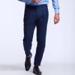 Walter pantalon une pince en flanelle de merinos bleu Wolbe