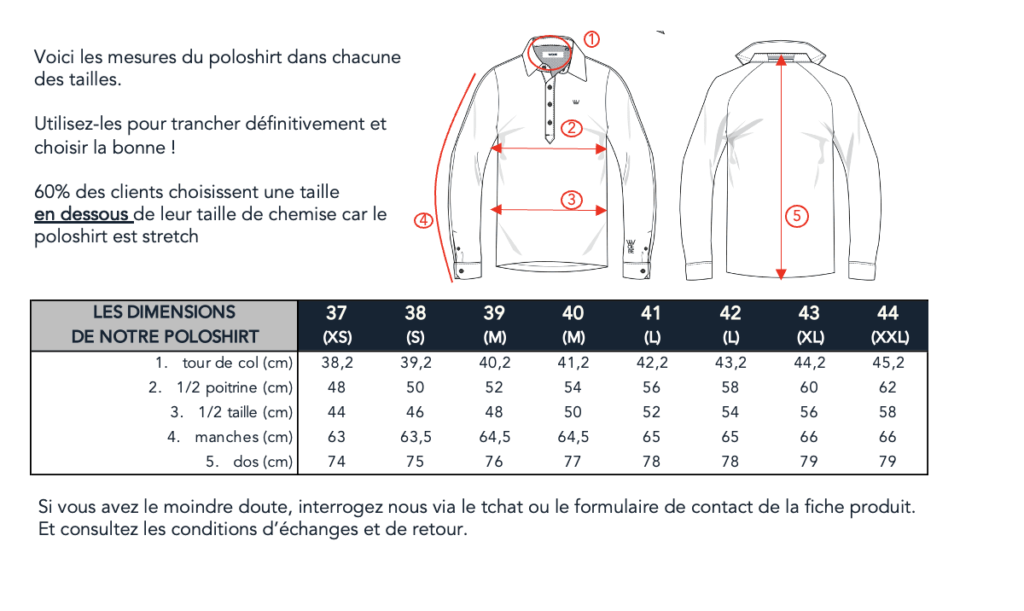 guide des tailles poloshirt Pyla et Balthazar Wolbe