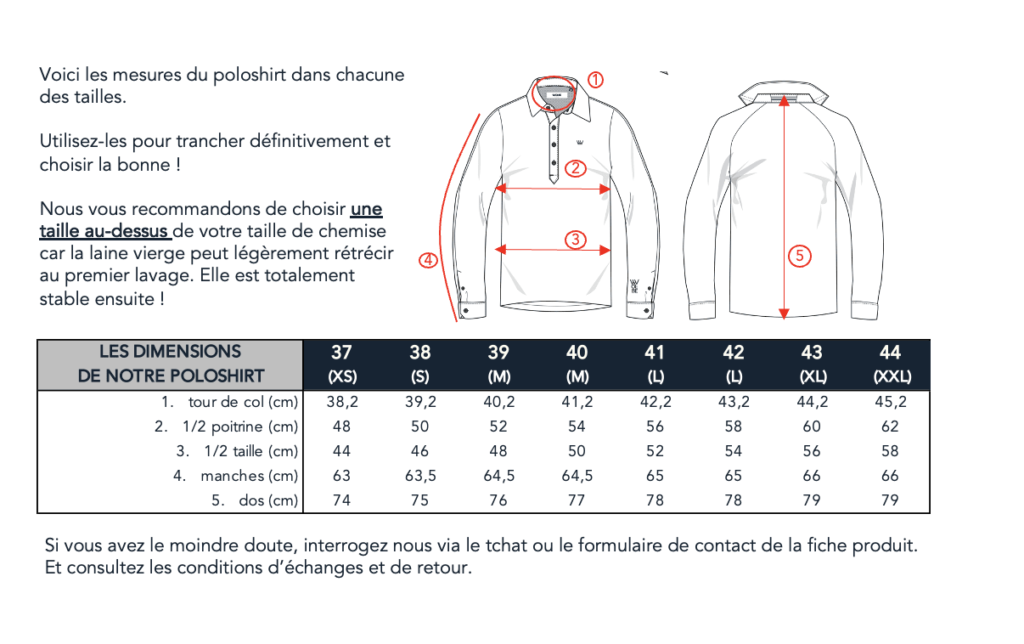 guide des tailles poloshirt Ferret Wolbe