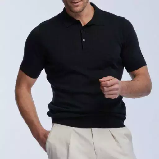 Arguin merinos short-sleeved polo shirt black Wolbe