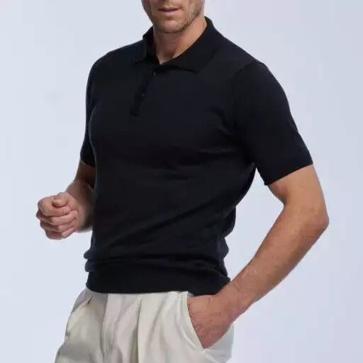 Arguin merinos short-sleeved polo shirt black Wolbe