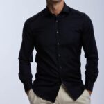 Wolbe 72h stretch shirt in dark blue merino