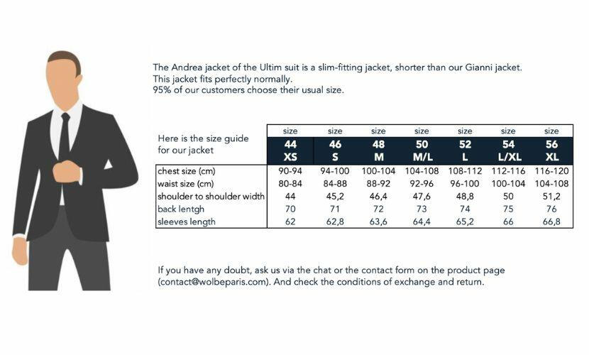 Andrea jacket size guide (Ultim suit)